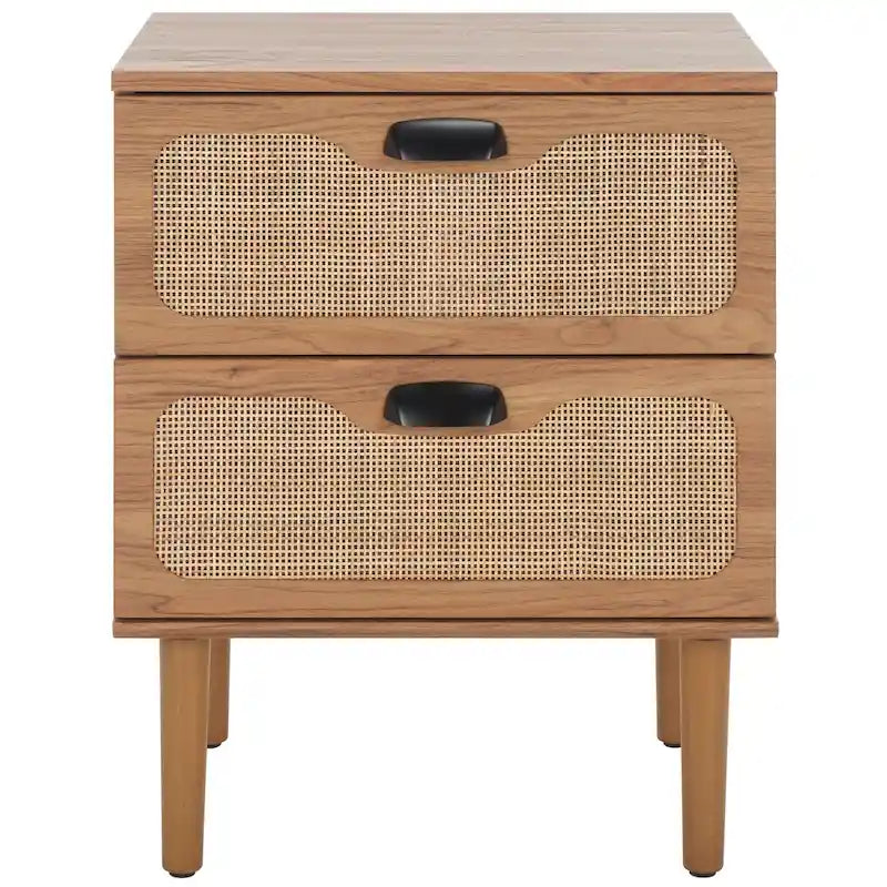 Nachttisch im Mid-Century-Stil mit 2 Schubladen und Beinen aus Massivholz für das Schlafzimmer
