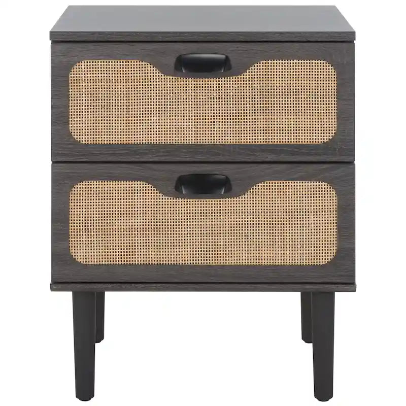 Nachttisch im Mid-Century-Stil mit 2 Schubladen und Beinen aus Massivholz für das Schlafzimmer