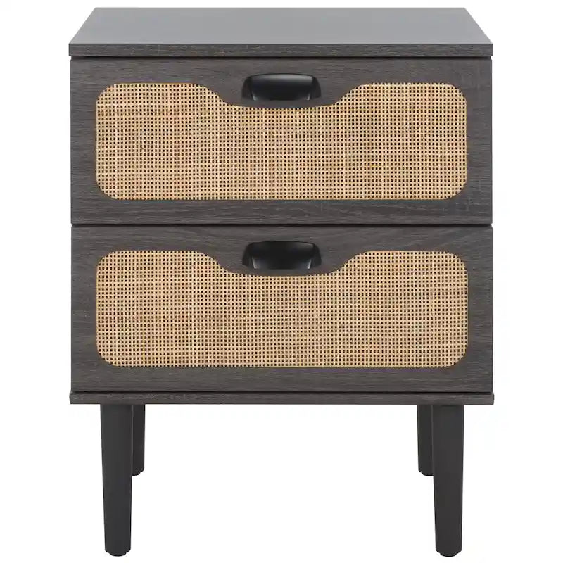 Nachttisch im Mid-Century-Stil mit 2 Schubladen und Beinen aus Massivholz für das Schlafzimmer