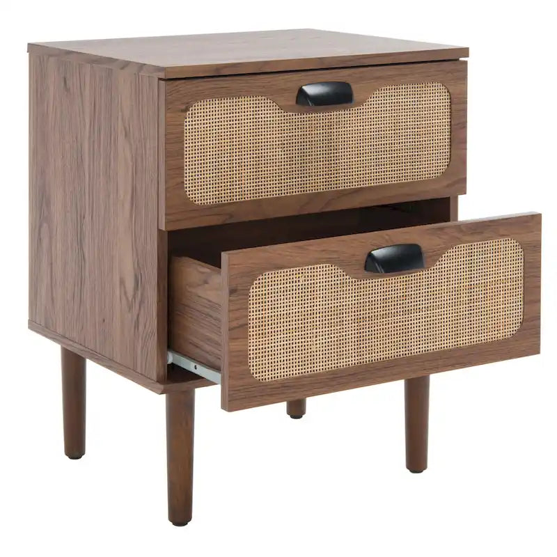 Nachttisch im Mid-Century-Stil mit 2 Schubladen und Beinen aus Massivholz für das Schlafzimmer