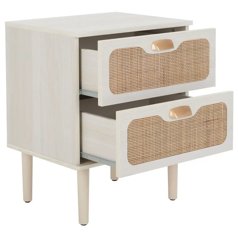 Nachttisch im Mid-Century-Stil mit 2 Schubladen und Beinen aus Massivholz für das Schlafzimmer