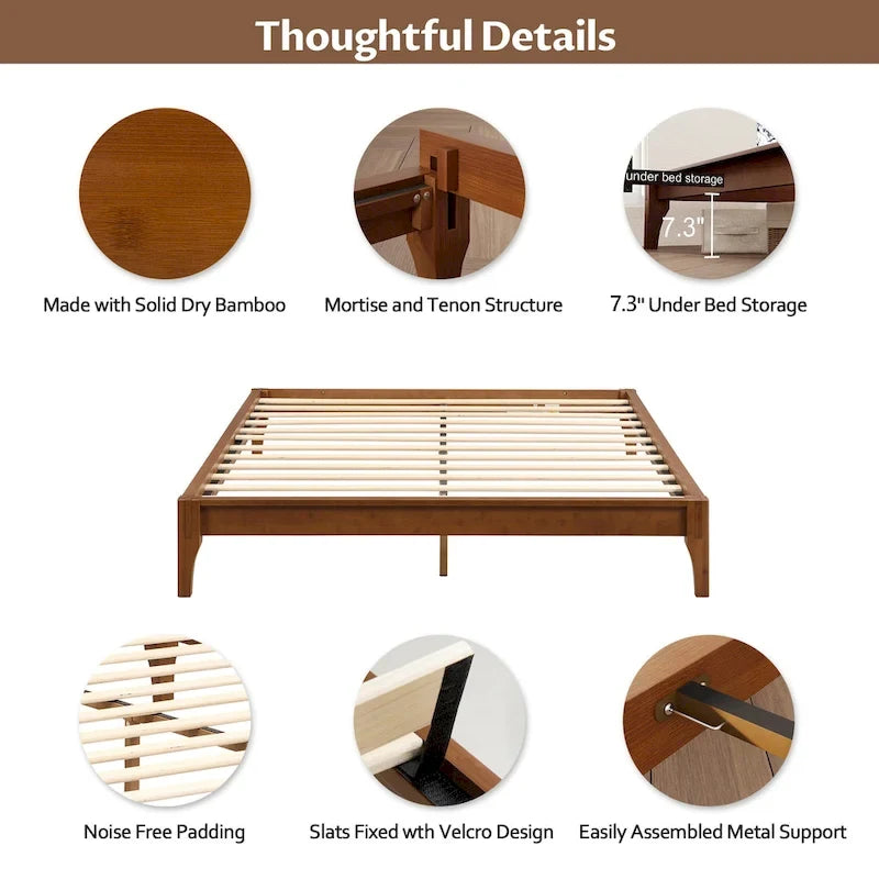 Solid Dry Bamboo Wood Platform Bed Frame