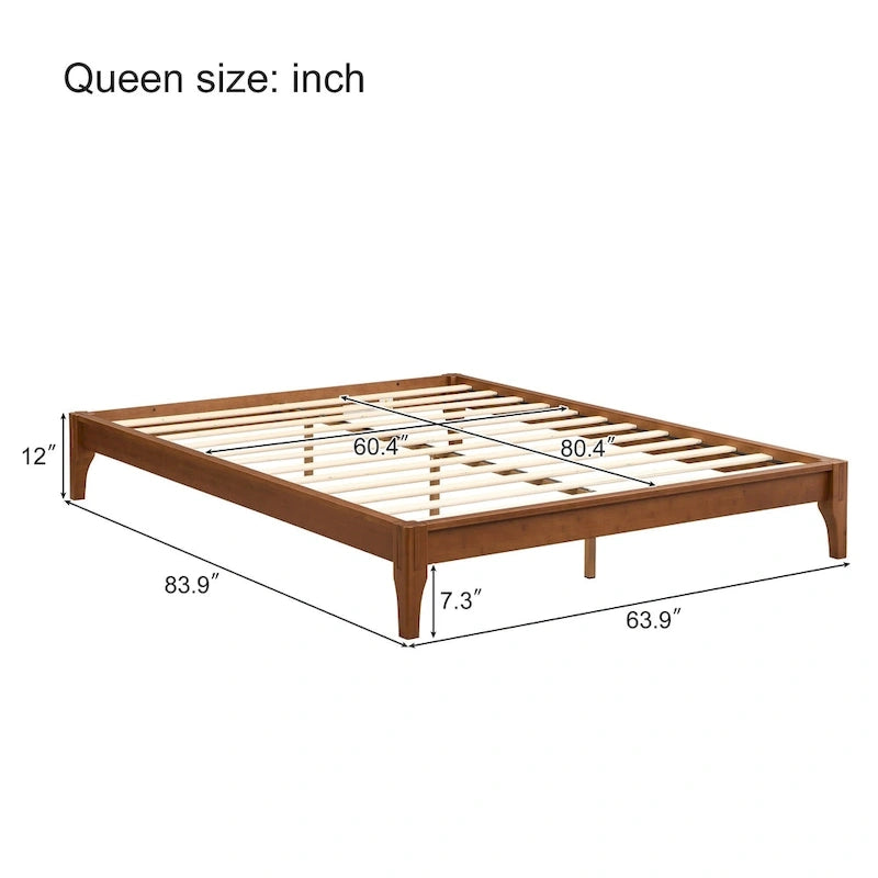 Solid Dry Bamboo Wood Platform Bed Frame