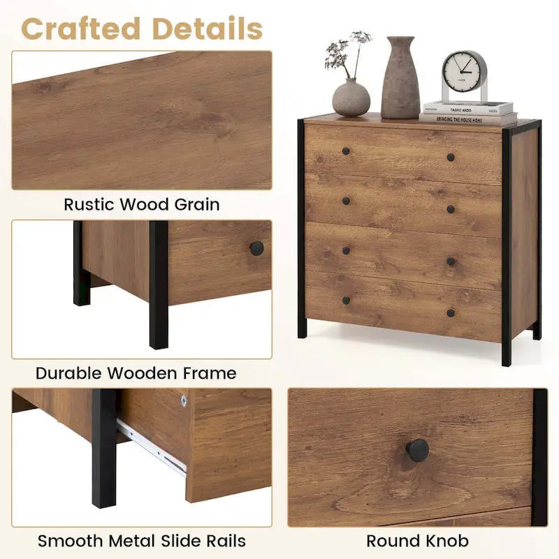 Costway 4-Drawer Dresser Modern Chest of Drawers Wooden Storage