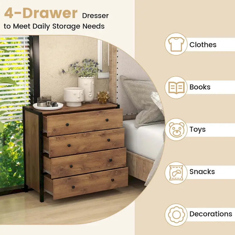 4-Drawer Dresser Modern Chest of Drawers Wooden Storage