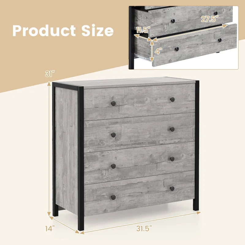 4-Drawer Dresser Modern Chest of Drawers Wooden Storage
