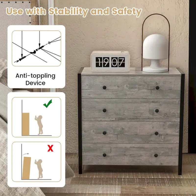 4-Drawer Dresser Modern Chest of Drawers Wooden Storage