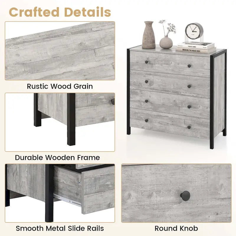 4-Drawer Dresser Modern Chest of Drawers Wooden Storage