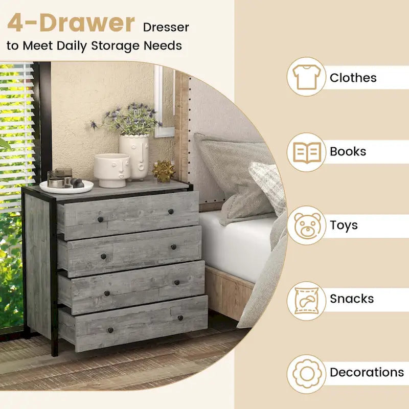 4-Drawer Dresser Modern Chest of Drawers Wooden Storage