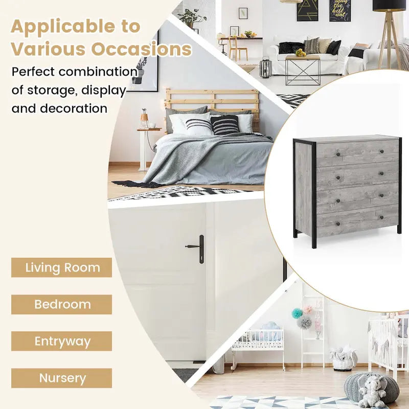 4-Drawer Dresser Modern Chest of Drawers Wooden Storage