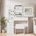 Modern Vanity Desk with Lighted Mirror, LED Lights and Storage Drawers for Bedroom
