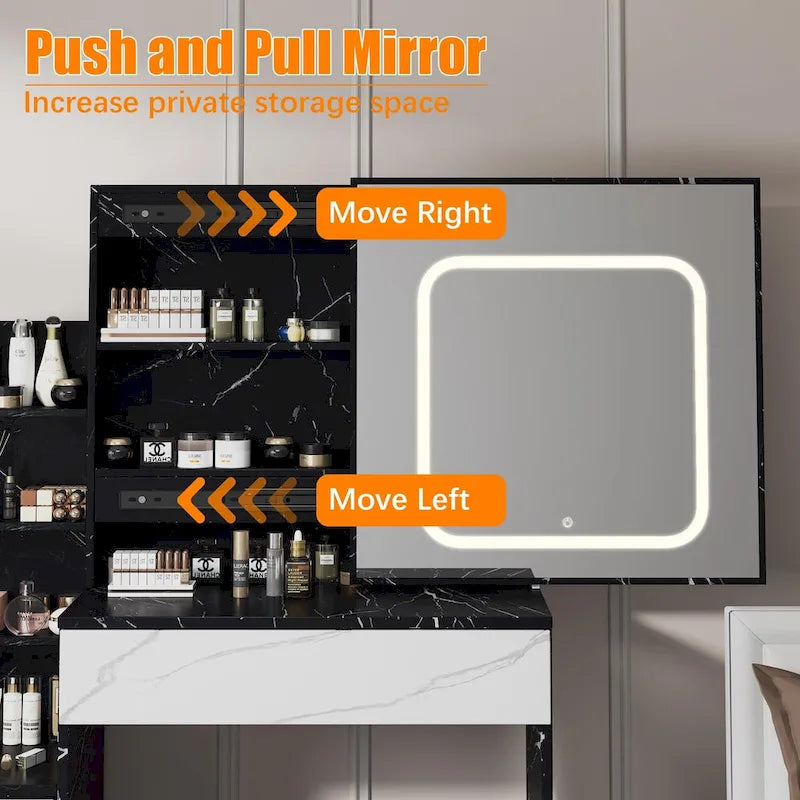 Modern Vanity Desk with Lighted Mirror, LED Lights and Storage Drawers for Bedroom