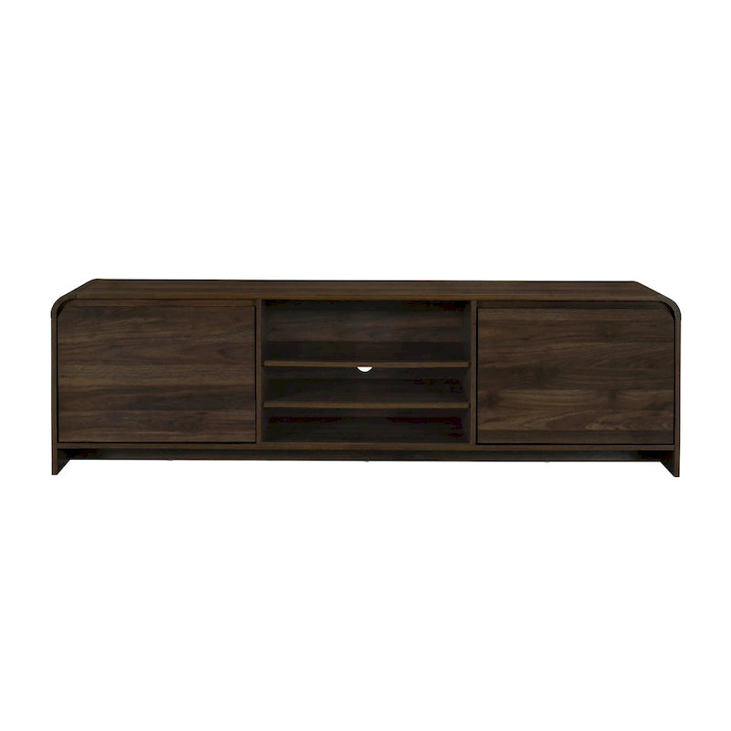 TV Stand Media Cabinet, 2 Drawer and Shelves, Brown Wood 71 Inch