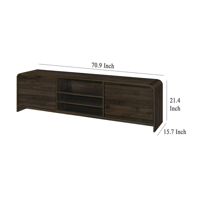 TV Stand Media Cabinet, 2 Drawer and Shelves, Brown Wood 71 Inch