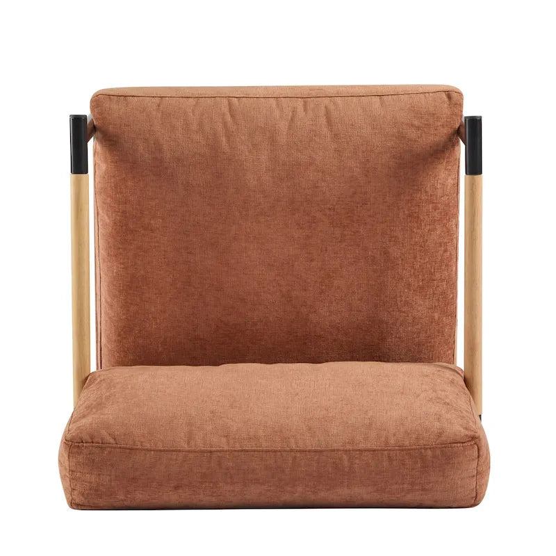 Polyester Accent Chair with Metal Frame & Wooden Armrests