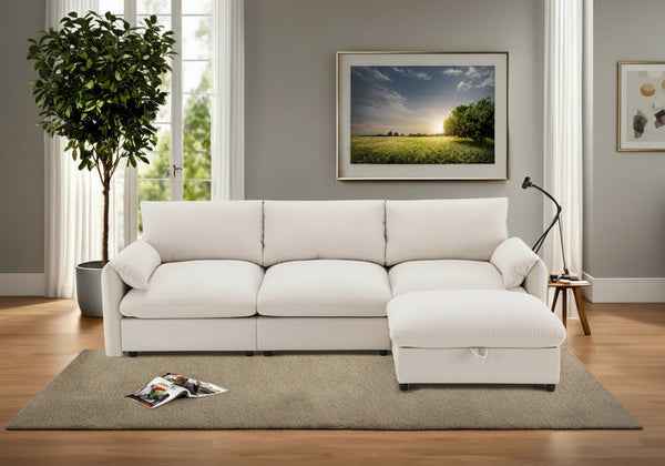 96.5 Chenille L-Shaped Sectional Sofa with Storage Ottoman, Adjustable Phone Holder, USB Charger and Armrest Storage Pockets