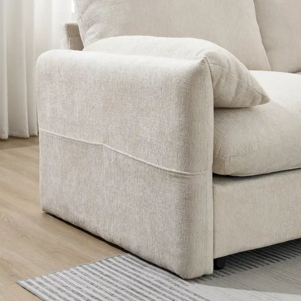 96.5 Chenille L-Shaped Sectional Sofa with Storage Ottoman, Adjustable Phone Holder, USB Charger and Armrest Storage Pockets