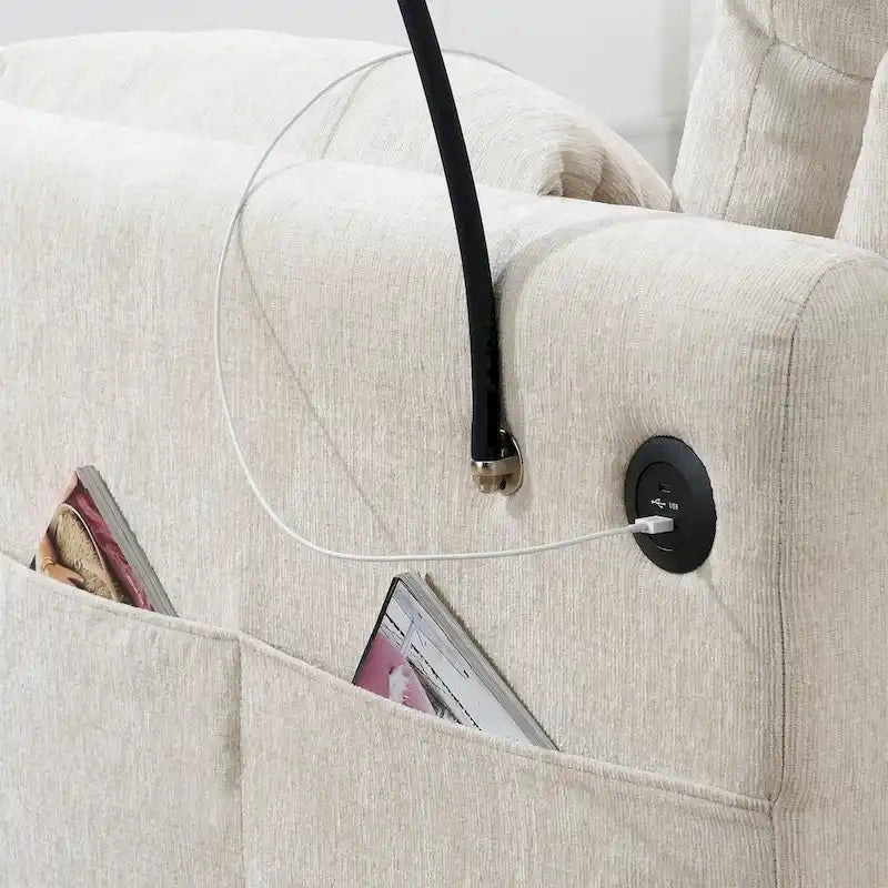 96.5 Chenille L-Shaped Sectional Sofa with Storage Ottoman, Adjustable Phone Holder, USB Charger and Armrest Storage Pockets