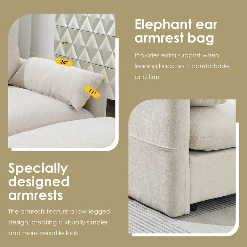 96.5 Chenille L-Shaped Sectional Sofa with Storage Ottoman, Adjustable Phone Holder, USB Charger and Armrest Storage Pockets