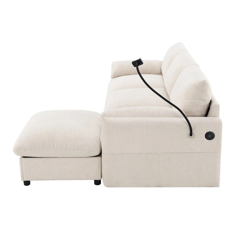 96.5 Chenille L-Shaped Sectional Sofa with Storage Ottoman, Adjustable Phone Holder, USB Charger and Armrest Storage Pockets
