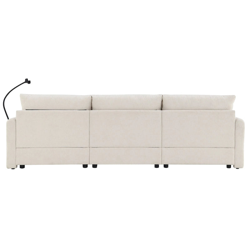 96.5 Chenille L-Shaped Sectional Sofa with Storage Ottoman, Adjustable Phone Holder, USB Charger and Armrest Storage Pockets