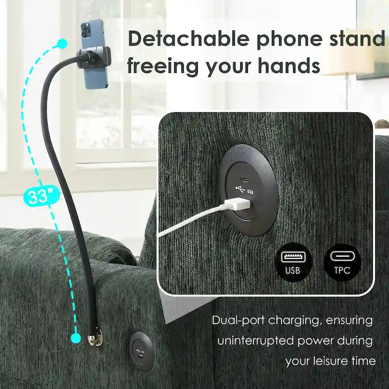 96.5 Chenille L-Shaped Sectional Sofa with Storage Ottoman, Adjustable Phone Holder, USB Charger and Armrest Storage Pockets