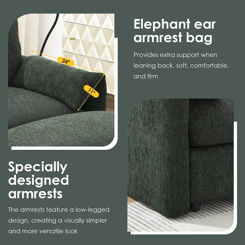 96.5 Chenille L-Shaped Sectional Sofa with Storage Ottoman, Adjustable Phone Holder, USB Charger and Armrest Storage Pockets