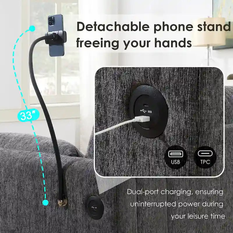 96.5 Chenille L-Shaped Sectional Sofa with Storage Ottoman, Adjustable Phone Holder, USB Charger and Armrest Storage Pockets