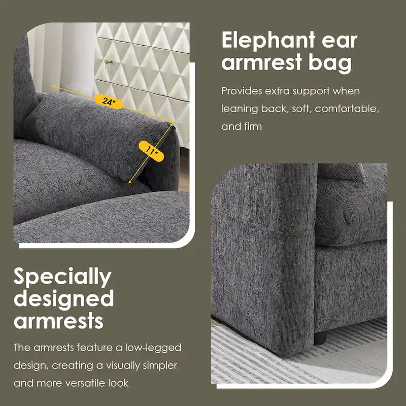 96.5 Chenille L-Shaped Sectional Sofa with Storage Ottoman, Adjustable Phone Holder, USB Charger and Armrest Storage Pockets