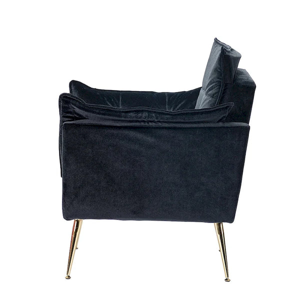 Modern Velvet Tufted Accent Armchair with Gold Metal Legs Set of 2