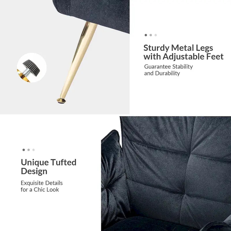 Modern Velvet Tufted Accent Armchair with Gold Metal Legs Set of 2