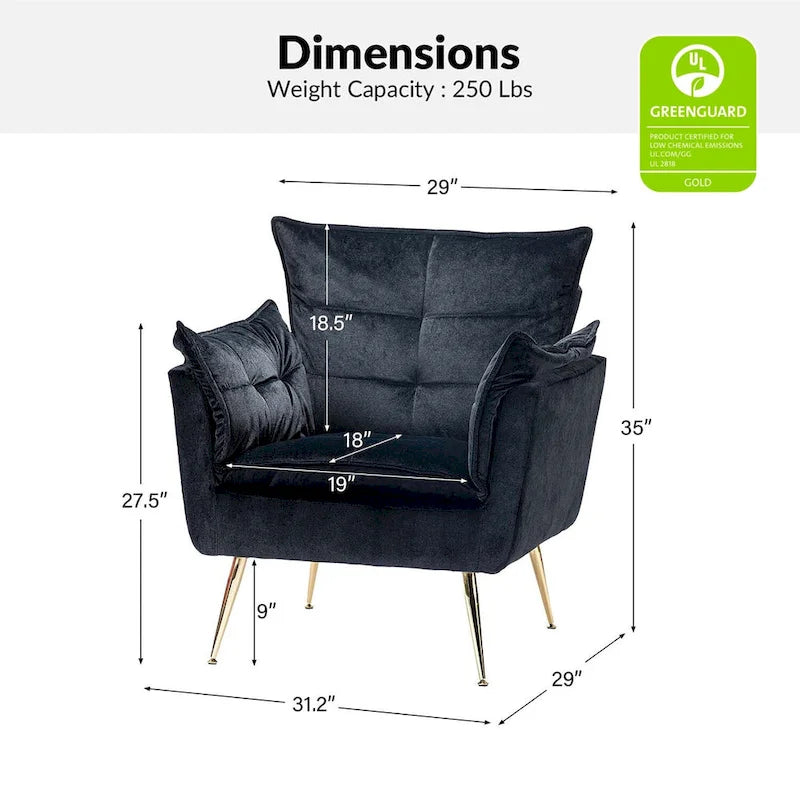 Modern Velvet Tufted Accent Armchair with Gold Metal Legs Set of 2