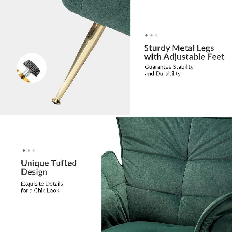 Modern Velvet Tufted Accent Armchair with Gold Metal Legs Set of 2