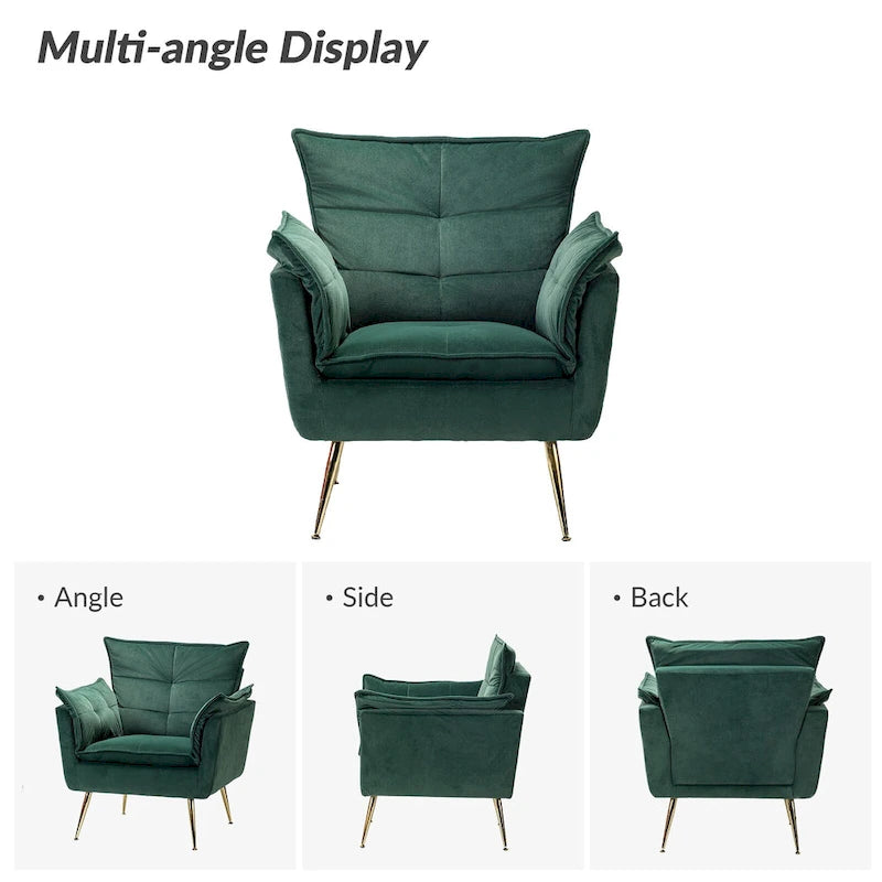 Modern Velvet Tufted Accent Armchair with Gold Metal Legs Set of 2