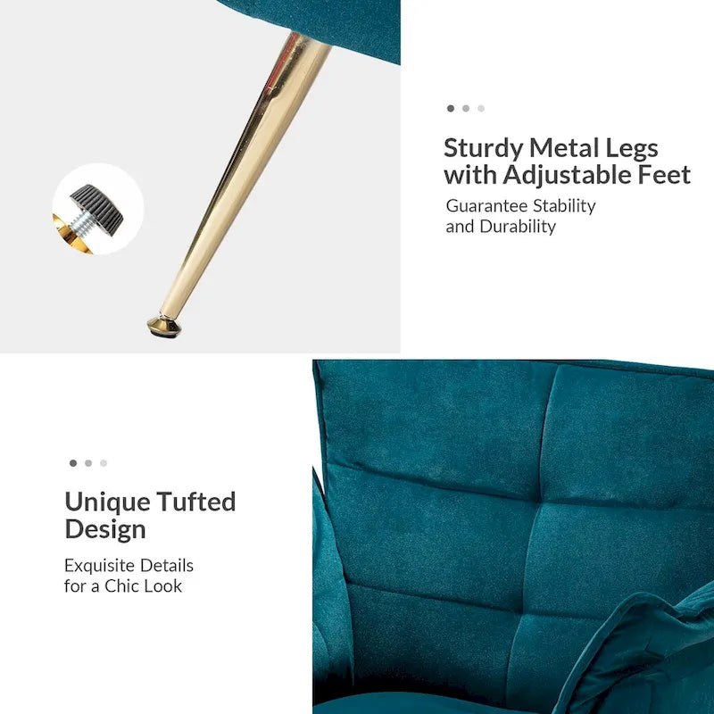 Modern Velvet Tufted Accent Armchair with Gold Metal Legs Set of 2