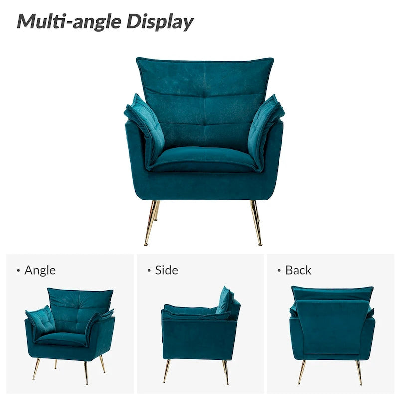 Modern Velvet Tufted Accent Armchair with Gold Metal Legs Set of 2