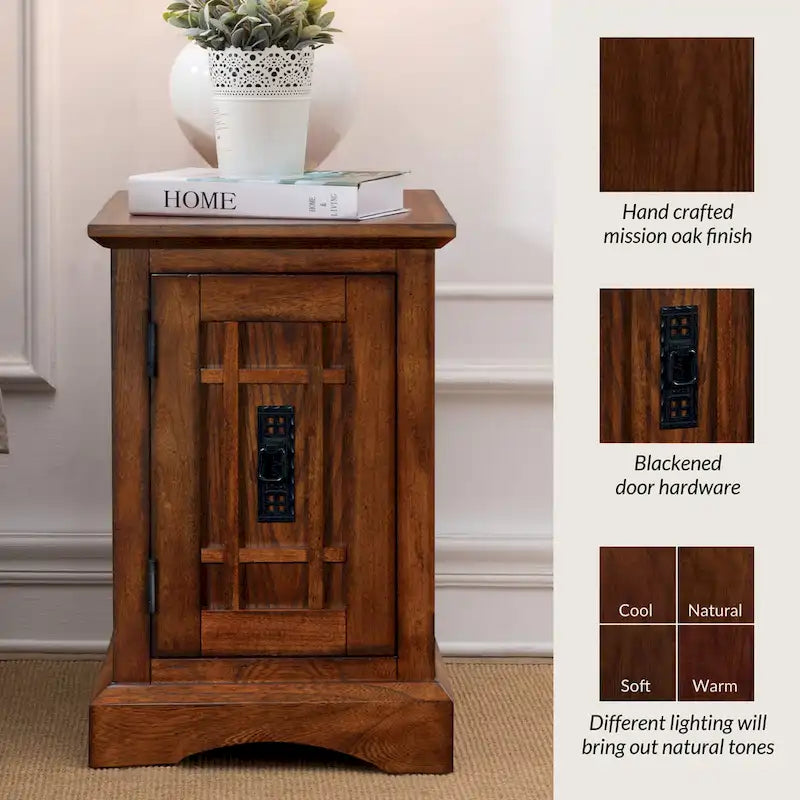 Wood Cabinet End Table with Storage Door for Living Room