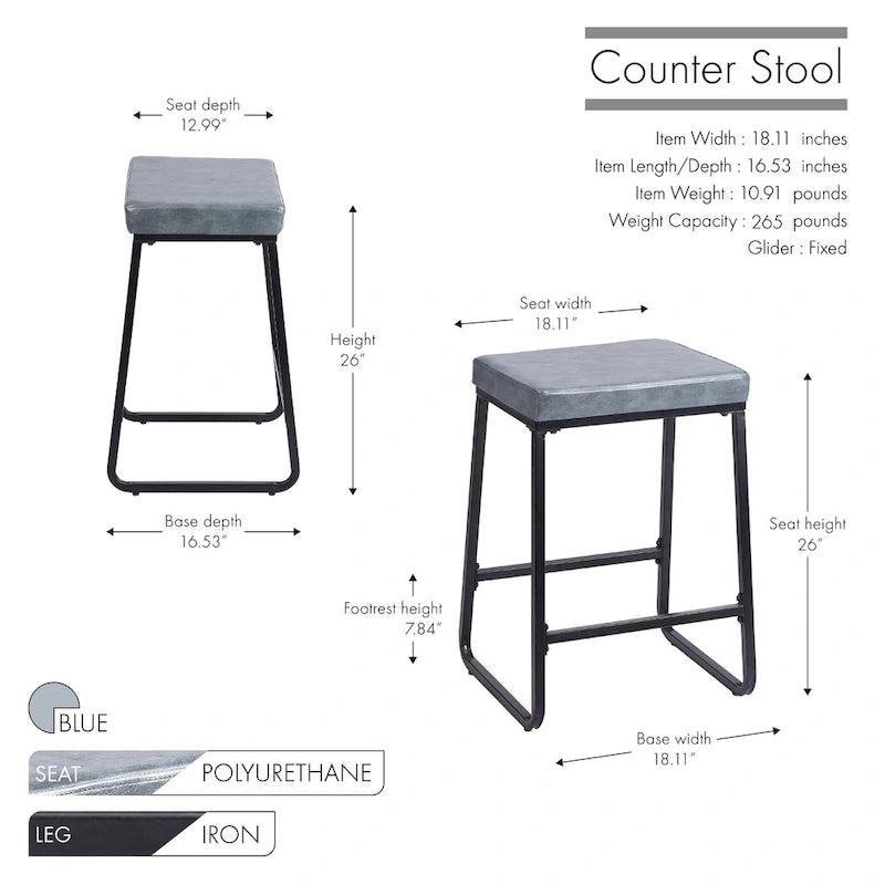 Selma Counter Stools Set of 2, PU Leather, Iron Legs