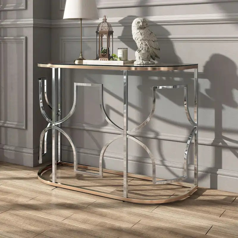 Moderner Sofatisch im Chrom- und Gold-Stil mit offener Ablage