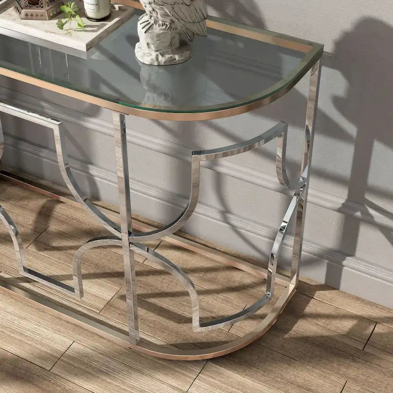 Moderner Sofatisch im Chrom- und Gold-Stil mit offener Ablage
