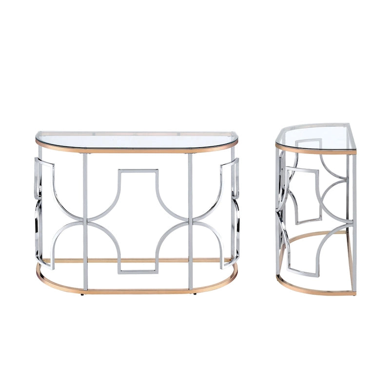 Moderner Sofatisch im Chrom- und Gold-Stil mit offener Ablage