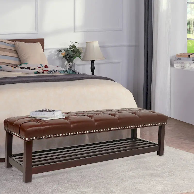 Gepolsterte Bank mit Holzgestell für Schlafzimmer oder Eingangsbereich