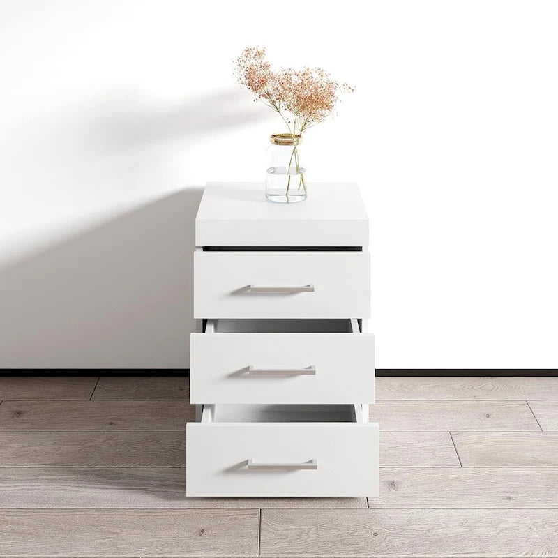 3D 17-Inch Modern Nightstand with Drawer and Open Shelf for Bedroom
