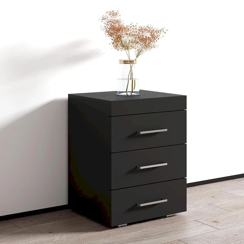 3D 17-Inch Modern Nightstand with Drawer and Open Shelf for Bedroom