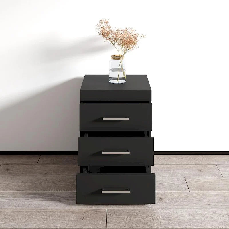 3D 17-Inch Modern Nightstand with Drawer and Open Shelf for Bedroom