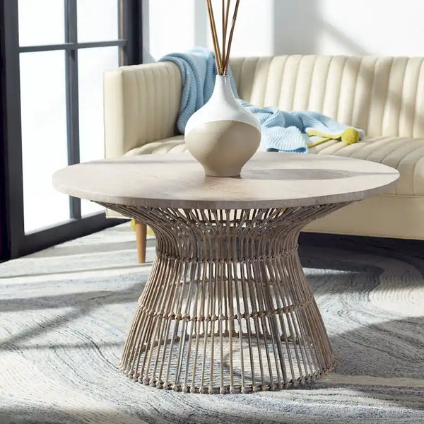 Modern Rattan Round Coffee Table - 31.5 W x 31.5 L x 17.7 H - 32Wx32Dx18H