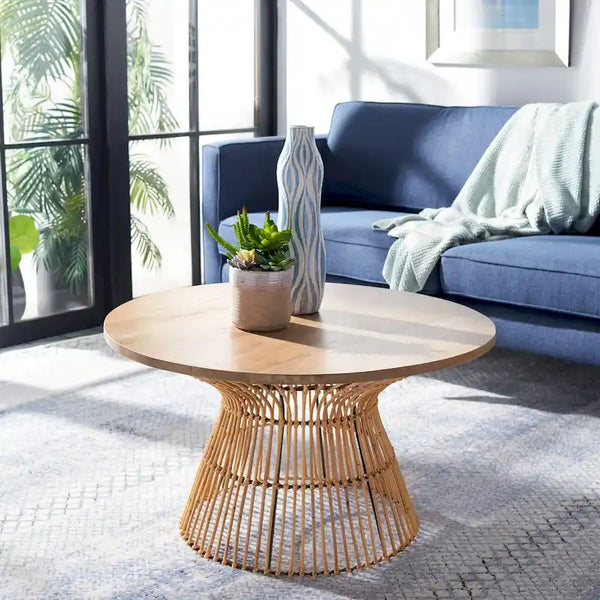 Modern Rattan Round Coffee Table - 31.5 W x 31.5 L x 17.7 H - 32Wx32Dx18H