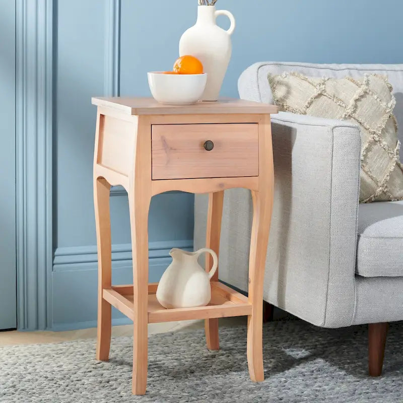 Modern Wood End Table with Open Shelf for Living Room - 16Wx14Dx30H