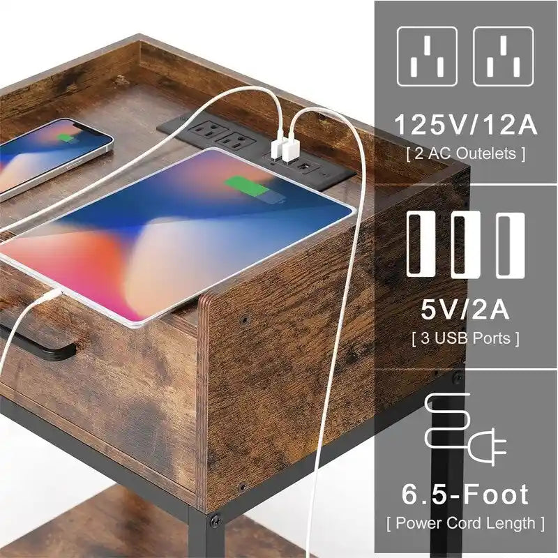 Moderní noční stolek s nabíjecí stanicí USB a zásuvkou do ložnice