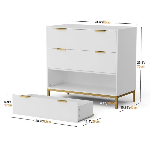 Mid-Century Modern 3-Drawer White Dresser for Bedroom Wood Chest of Drawers